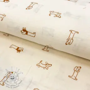 Tissu double gaze/mousseline EMBROIDERY Dogs ecru