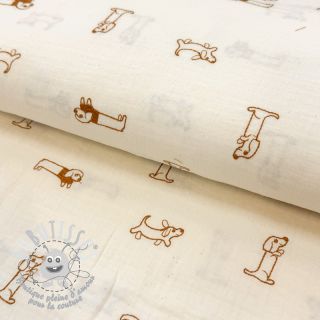 Tissu double gaze/mousseline EMBROIDERY Dogs ecru