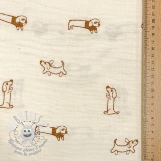 Tissu double gaze/mousseline EMBROIDERY Dogs ecru