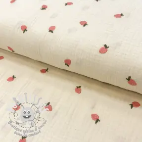 Tissu double gaze/mousseline EMBROIDERY Fruit peach SIMPLY NATURAL