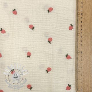 Tissu double gaze/mousseline EMBROIDERY Fruit natural peach