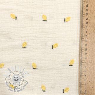 Tissu double gaze/mousseline EMBROIDERY Fruit natural yellow