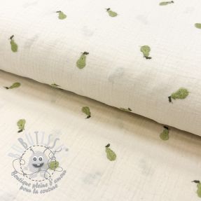 Tissu double gaze/mousseline EMBROIDERY Fruit natural green