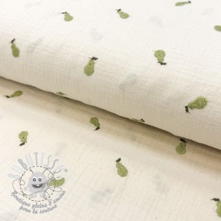 Tissu double gaze/mousseline EMBROIDERY Fruit green SIMPLY NATURAL
