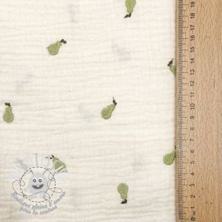 Tissu double gaze/mousseline EMBROIDERY Fruit natural green