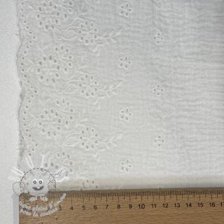 Tissu double gaze/mousseline BORDER Helene white