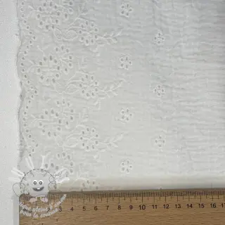 Tissu double gaze/mousseline BORDER Helene white