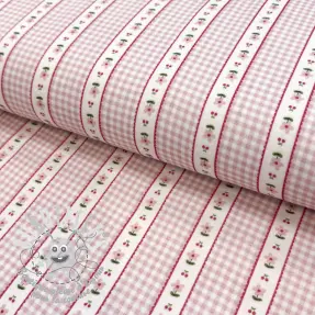 Tissu double gaze/mousseline Flowers check pink digital print