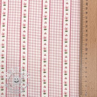 Tissu double gaze/mousseline Flowers check pink digital print