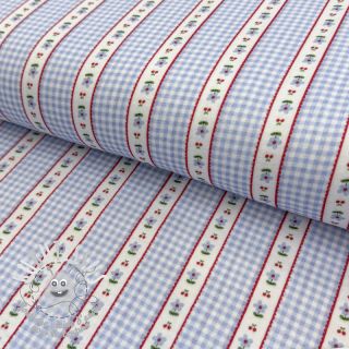 Tissu double gaze/mousseline Flowers check blue digital print