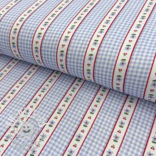 Tissu double gaze/mousseline Flowers check blue digital print