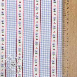 Tissu double gaze/mousseline Flowers check blue digital print