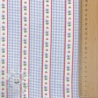 Tissu double gaze/mousseline Flowers check blue digital print