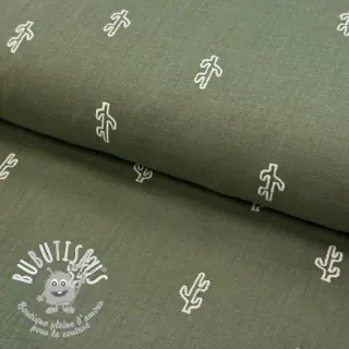 Tissu double gaze/mousseline EMBROIDERY Cactus green