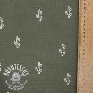 Tissu double gaze/mousseline EMBROIDERY Cactus green