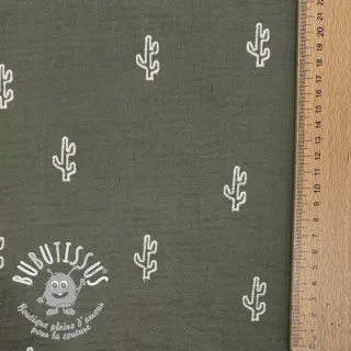 Tissu double gaze/mousseline EMBROIDERY Cactus green