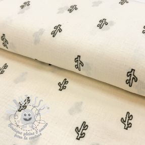 Tissu double gaze/mousseline EMBROIDERY Cactus natural