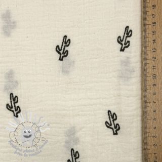 Tissu double gaze/mousseline EMBROIDERY Cactus natural