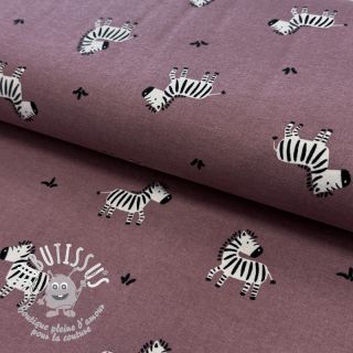 Tissu coton FLANNEL Zebras mauve