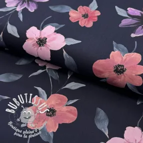 Tissu coton VISCOSE Flowers navy digital print