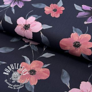 Tissu coton VISCOSE Flowers navy digital print