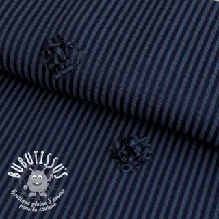 Viscose YARN DYED Stripes and flowers navy