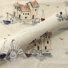 Tissu déco Linenlook Seaside House View digital print