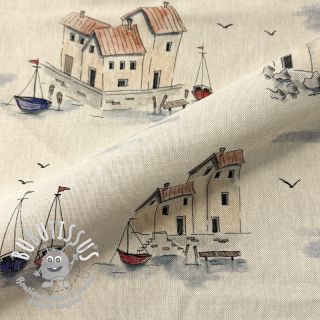 Tissu déco Linenlook Seaside House View digital print
