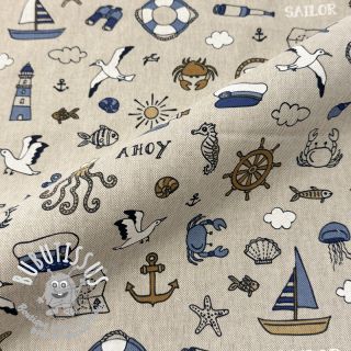 Tissu déco Linenlook premium Nautical Doodle