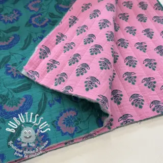 Tissu double gaze/mousseline STEPPED Flowers petrol