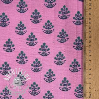 Tissu double gaze/mousseline STEPPED Flowers petrol