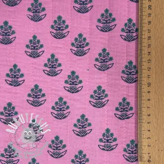 Tissu double gaze/mousseline STEPPED Flowers petrol