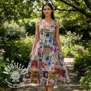 Tissu coton SATIN Summer patchwork digital print