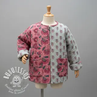 Tissu double gaze/mousseline STEPPED Flowers mauve