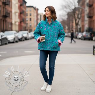 Tissu double gaze/mousseline STEPPED Flowers petrol