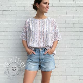 Tissu double gaze/mousseline Leaves in stripes digital print ORGANIC