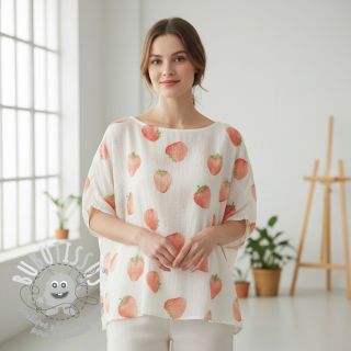 Tissu double gaze/mousseline Strawberries digital print