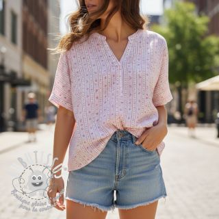 Tissu double gaze/mousseline Flowers check pink digital print