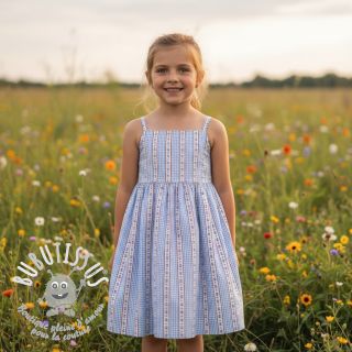 Tissu double gaze/mousseline Flowers check blue digital print