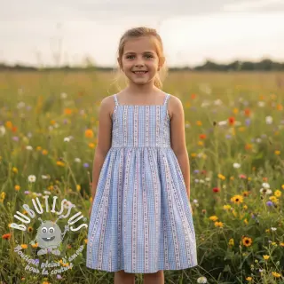 Tissu double gaze/mousseline Flowers check blue digital print