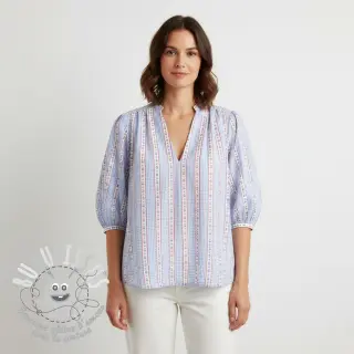 Tissu double gaze/mousseline Flowers check blue digital print