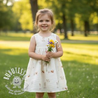 Tissu double gaze/mousseline EMBROIDERY Dogs ecru