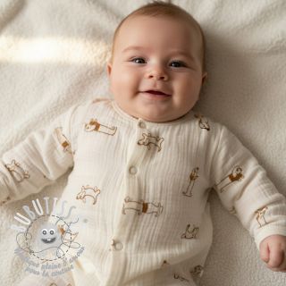 Tissu double gaze/mousseline EMBROIDERY Dogs ecru