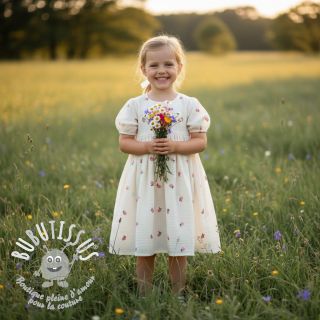 Tissu double gaze/mousseline EMBROIDERY Fruit natural peach