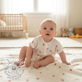 Tissu double gaze/mousseline EMBROIDERY Fruit peach SIMPLY NATURAL