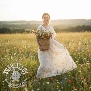 Tissu double gaze/mousseline EMBROIDERY Fruit natural yellow