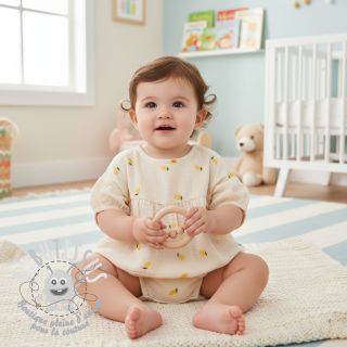 Tissu double gaze/mousseline EMBROIDERY Fruit natural yellow