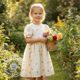 Tissu double gaze/mousseline EMBROIDERY Fruit natural green