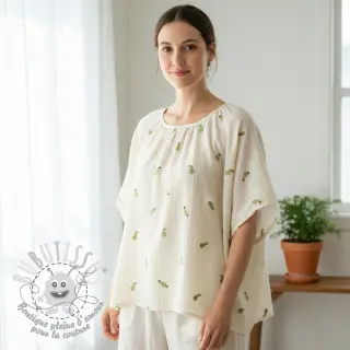 Tissu double gaze/mousseline EMBROIDERY Fruit green SIMPLY NATURAL