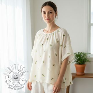 Tissu double gaze/mousseline EMBROIDERY Fruit natural green